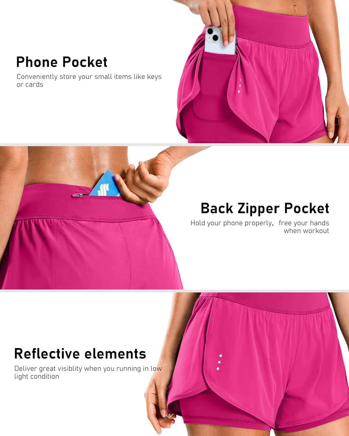 Soothfeel Women's Running Shorts with Zipper Pocket 2 in 1 High Wasited Workout Athletic Gym Yoga Spandex Shorts for Women - Image 4