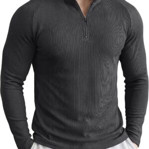 JMIERR Mens Quarter Zip Pullover Slim Fit Ribbed Long Sleeve Athletic Shirt | Textured Knit, Muscle Fit, Gym Tops, Long Sleeve, Workout T Shirt, Lightweight, Breathable, Running Training Activewear