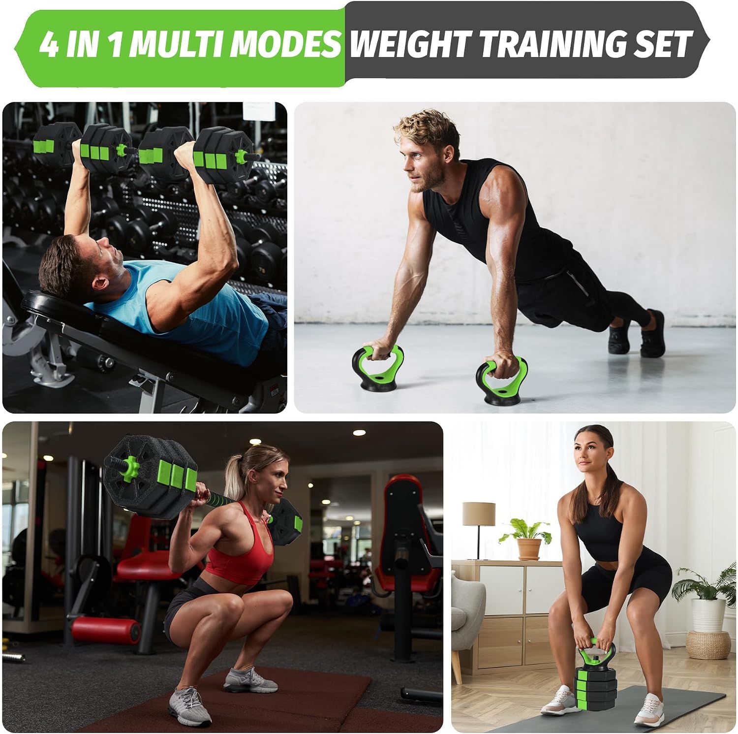 4-in-1 Dumbbell Set, 66/88Lbs Adjustable Free Weight Set with Connector, Use As Kettlebells, Barbell, Push Up Stand, Multi-Purpose Fitness Equipment for Home Gym, Suitable for Men and Women - Image 2