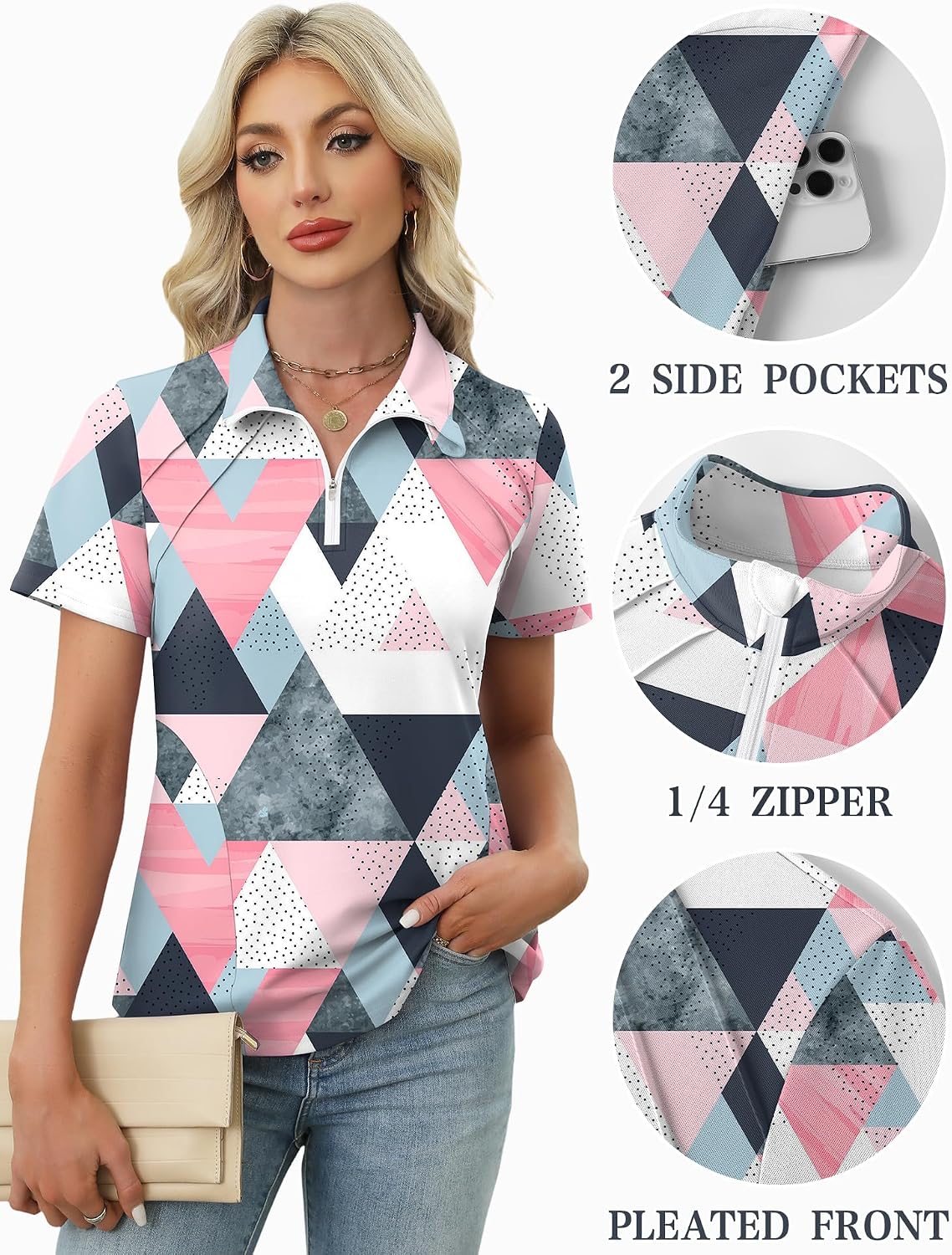 LOMON Womens Golf Polo Shirts Summer Short Sleeve 1/4 Zip Tops Moisture Wicking Casual Tennis Activewear with Pockets - Image 5