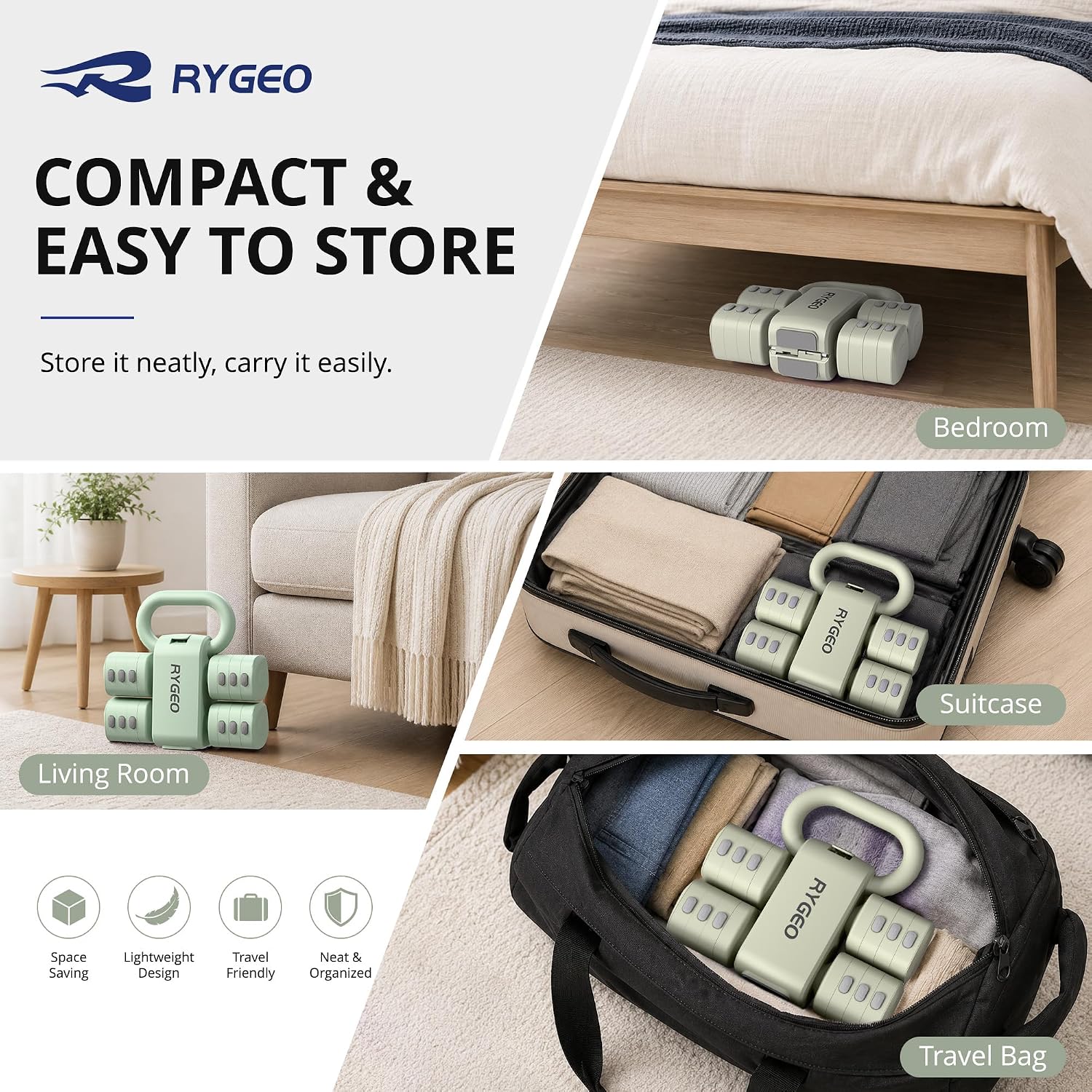 RYGEO Adjustable Dumbbell Set of 2, 4-in-1 Free Weights for Women & Men, Quick-Adjust Hand Weights 2lb, 3lb, 4lb, 5lb,12lbs, Ideal for Home Gyms, Chest Press Machines & Twisters. - Image 6