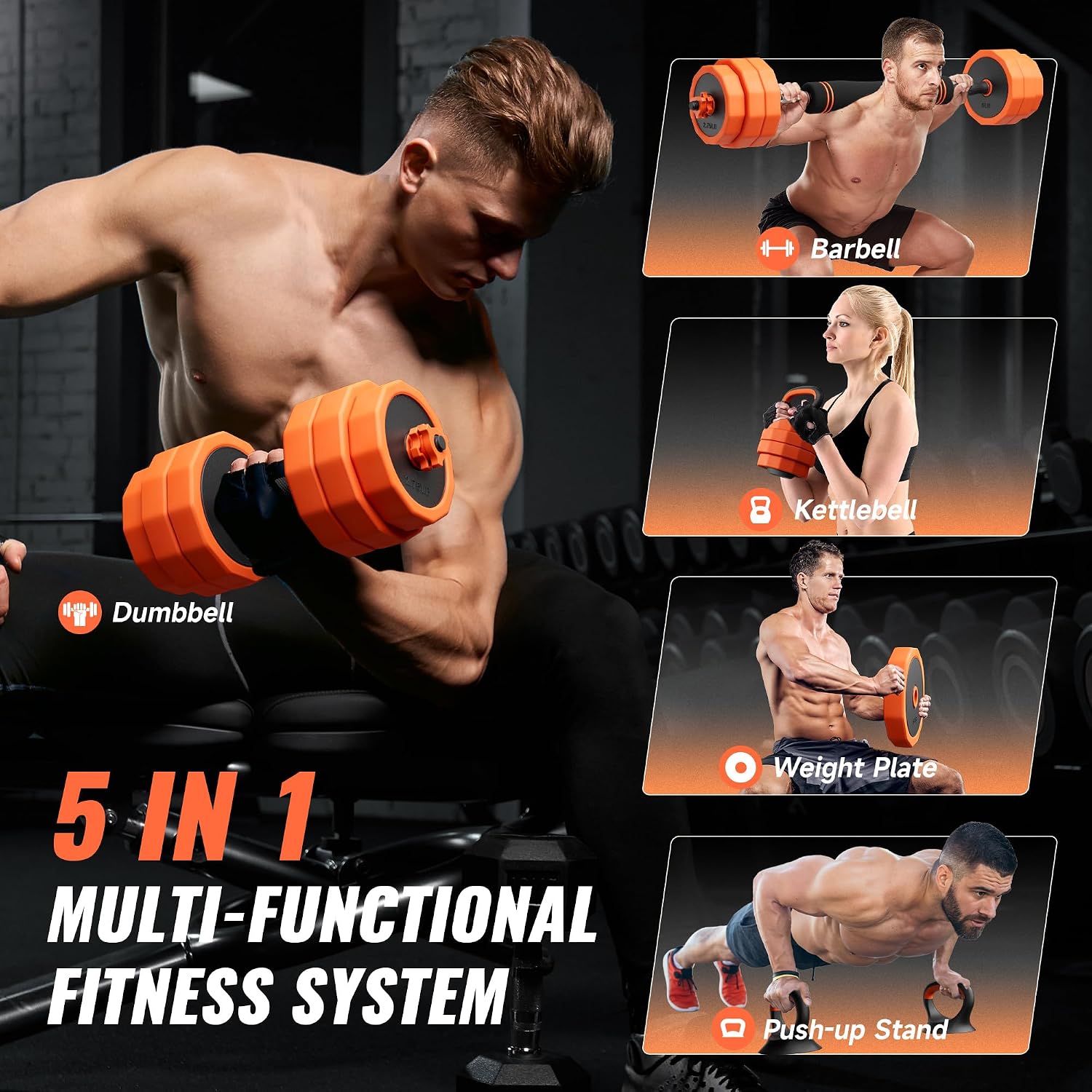 Adjustable Dumbbell Set,25/45/65lbs - Double-nut Fastening - 5 in 1 Free Weights as Barbell, Kettlebells, Push up Stand for Home Gym Men Women - Image 6