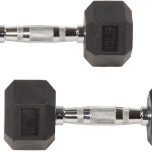 BalanceFrom Premium Rubber Encased Hex Dumbbell, Pair or Single, 10-100 Pounds