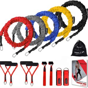 Coolrunner 14 PCS Resistance Bands Set, Exercise Tubes, 20lbs to 40lbs Workout Bands with Handles Protective Nylon Sleeves Door Anchor Ankle Strap, Elastic Exercise Bands for Men Women – up to 150lbs