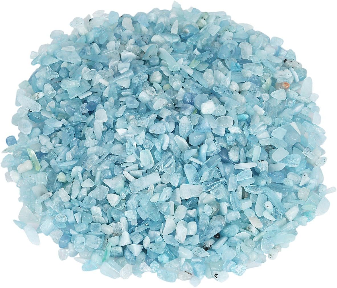 SUNYIK Natural Aquamarine Tumbled Chip Stone, Throat Chakra Crystal Pillow for Healing Reiki, Sphere Sculpture Figurine Point Display Stand - Image 4