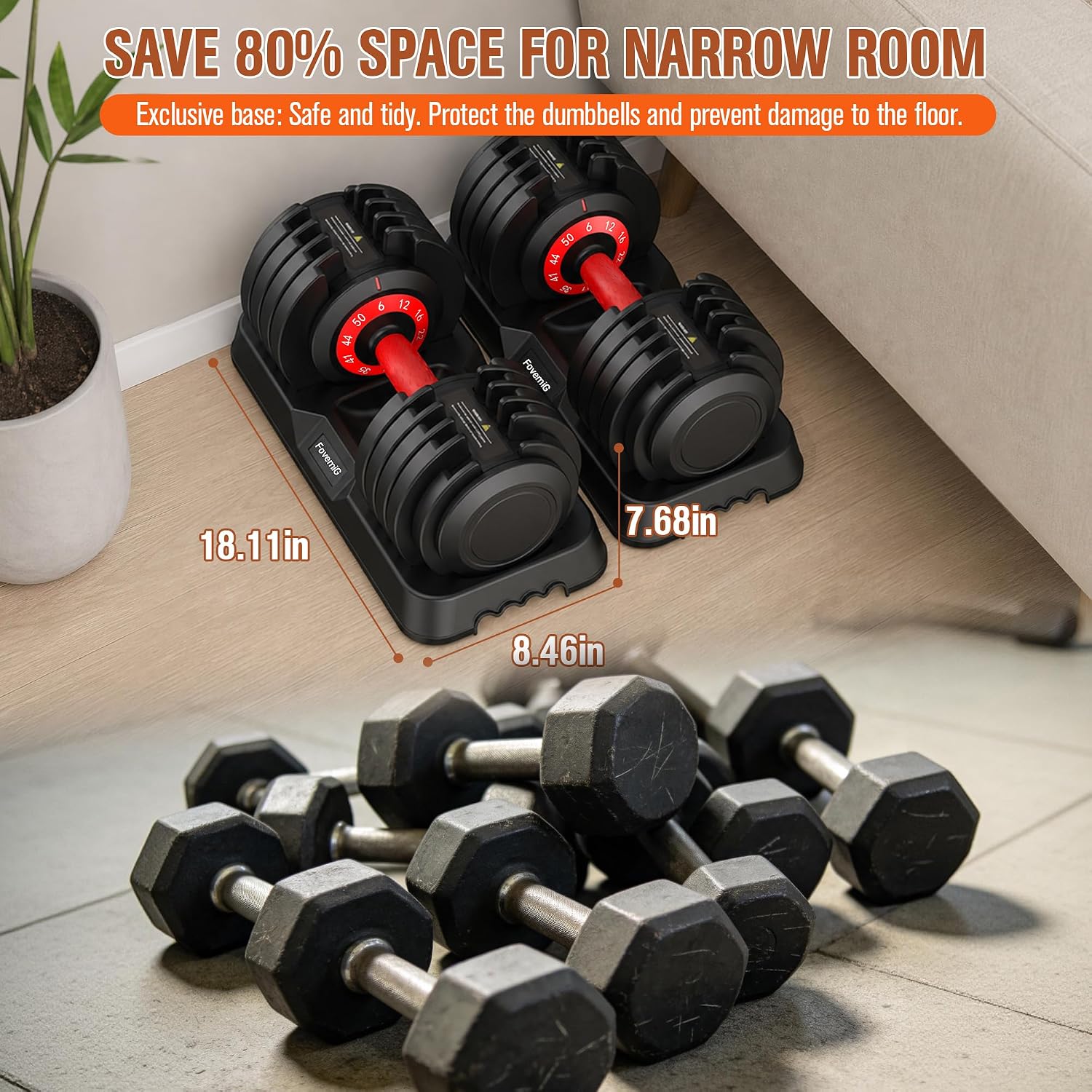Adjustable Dumbbells Set of 2,Free Weights Dumbbells Set,25lbs/50lbs Adjustable Weights with Anti-slip Silicone Grip,10 in 1,for Men/Women Gym Equipment for Home Strength Training Equipment - Image 7