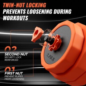 Adjustable Dumbbell Set,25/45/65lbs – Double-nut Fastening – 5 in 1 Free Weights as Barbell, Kettlebells, Push up Stand for Home Gym Men Women