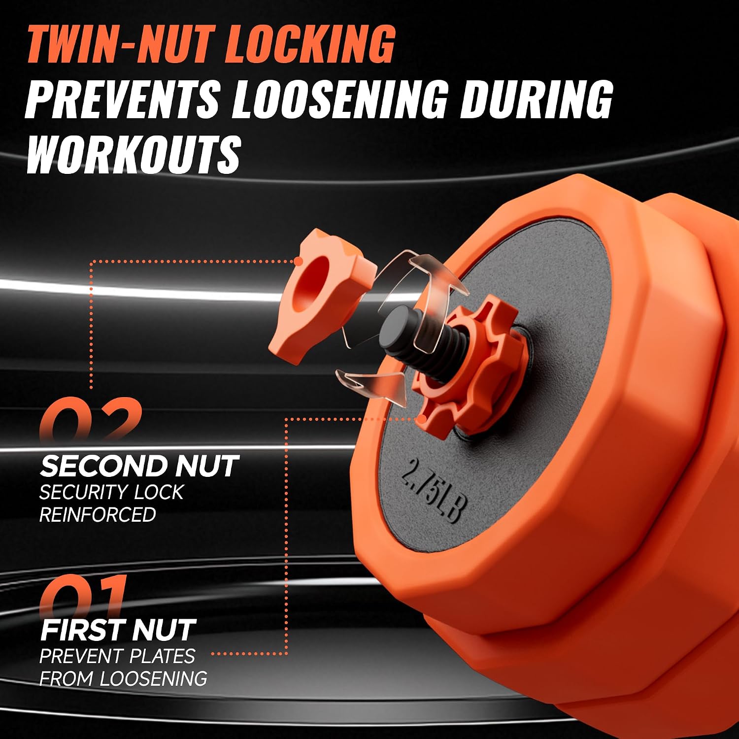 Adjustable Dumbbell Set,25/45/65lbs - Double-nut Fastening - 5 in 1 Free Weights as Barbell, Kettlebells, Push up Stand for Home Gym Men Women - Image 2