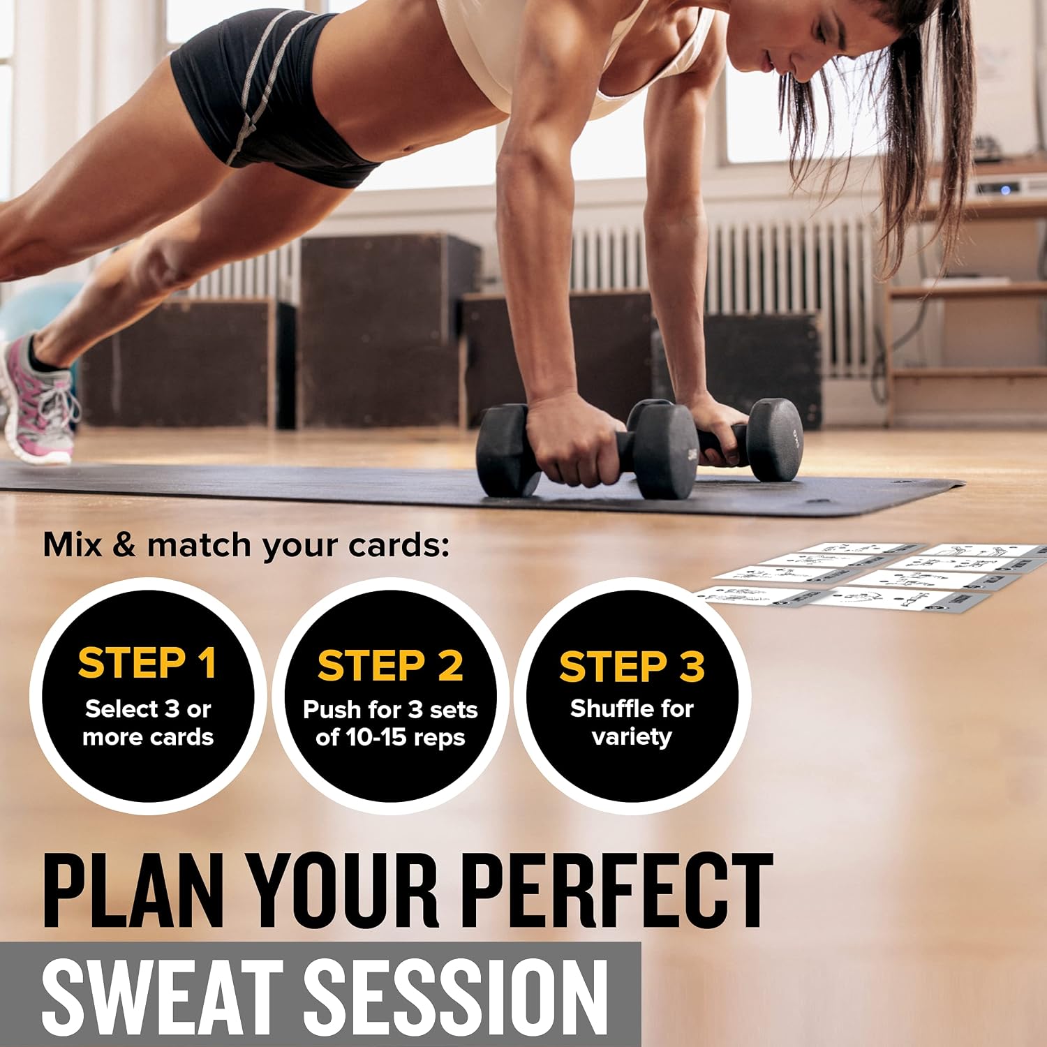 NewMe Fitness Dumbbell Workout Cards, Instructional Fitness Deck for Women & Men, Beginner Fitness Guide to Training Exercises at Home or Gym (Dumbbell, Vol 2) - Image 4
