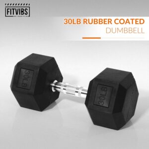 Fitvids 30LB Single Hex Dumbbells Rubber Coated Hand Weights for Exercises and Fitness, Black