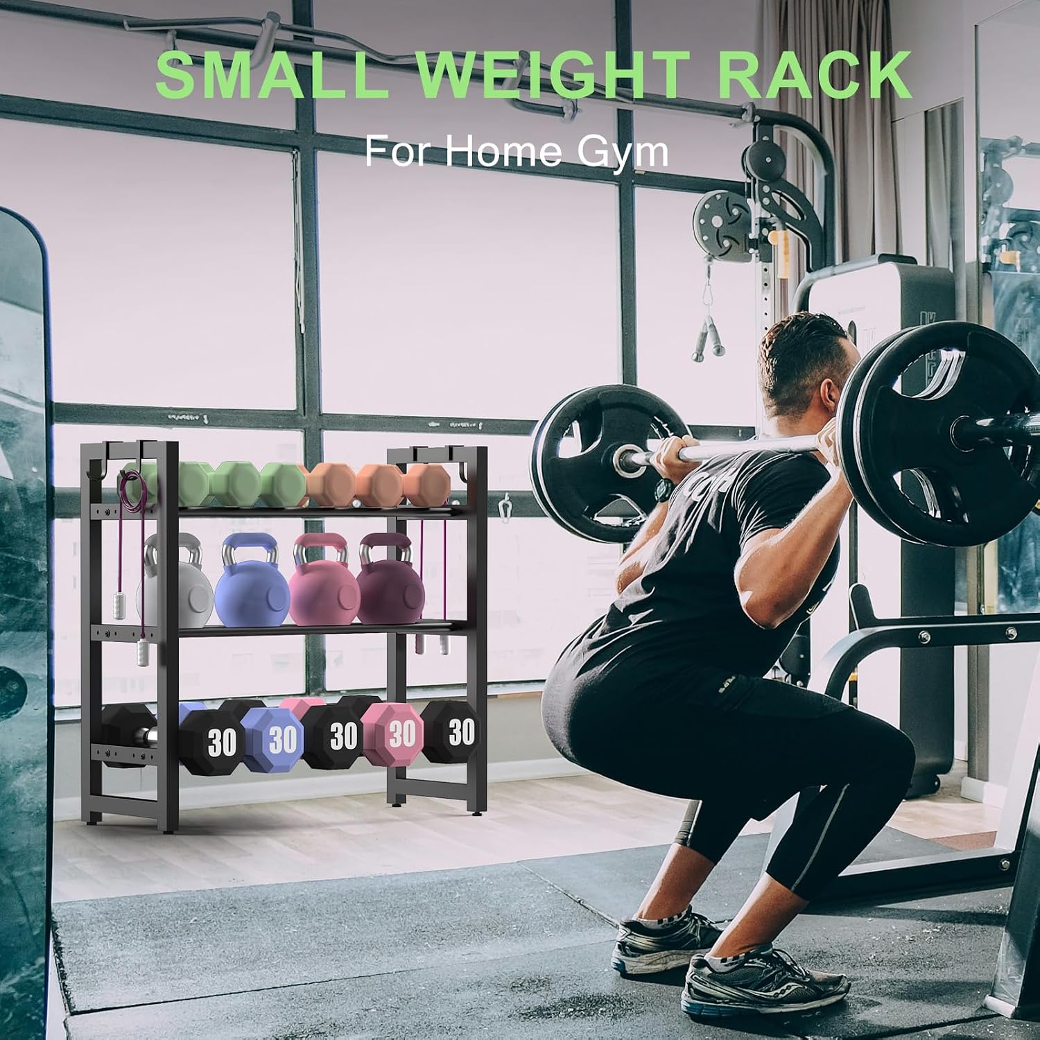 3-Tier Adjustable Dumbbell Rack, Heavy-Duty Weight Rack for Home Gym, Space-Saving Weight Storage Rack for Dumbbells, Kettlebells, Barbells & Plates (Rack Only) - Image 8