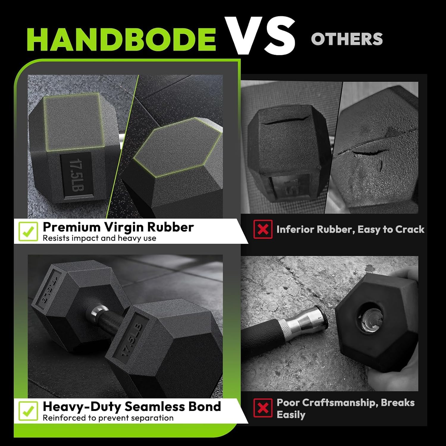 HANDBODE Hex Dumbbell Set with Rack, 350-690 lb, Non-Slip Rubber Grip Handles, Rubber Coated Fixed Weights, Heavy Duty Storage Stand, Hexagon Shape, Multiple Weight Options for Home Gym Strength Training - Image 5