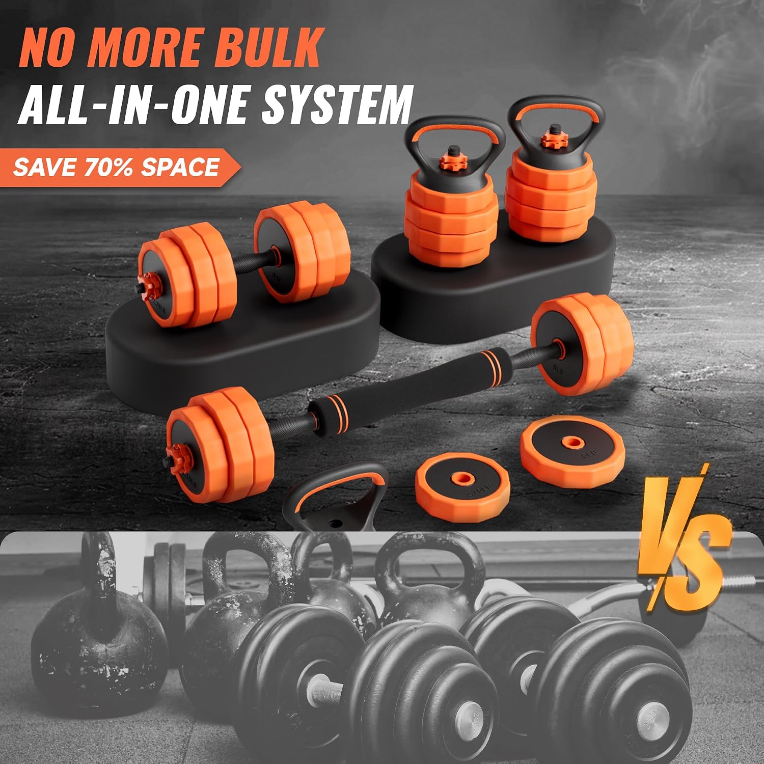 Adjustable Dumbbell Set,25/45/65lbs - Double-nut Fastening - 5 in 1 Free Weights as Barbell, Kettlebells, Push up Stand for Home Gym Men Women - Image 4