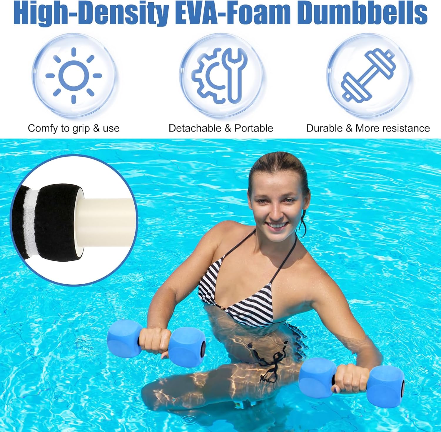 Water Dumbbells, 2Pack Aquatic Exercise Dumbbells, EVA Foam Barbells for Men Women Water Workouts - Image 4