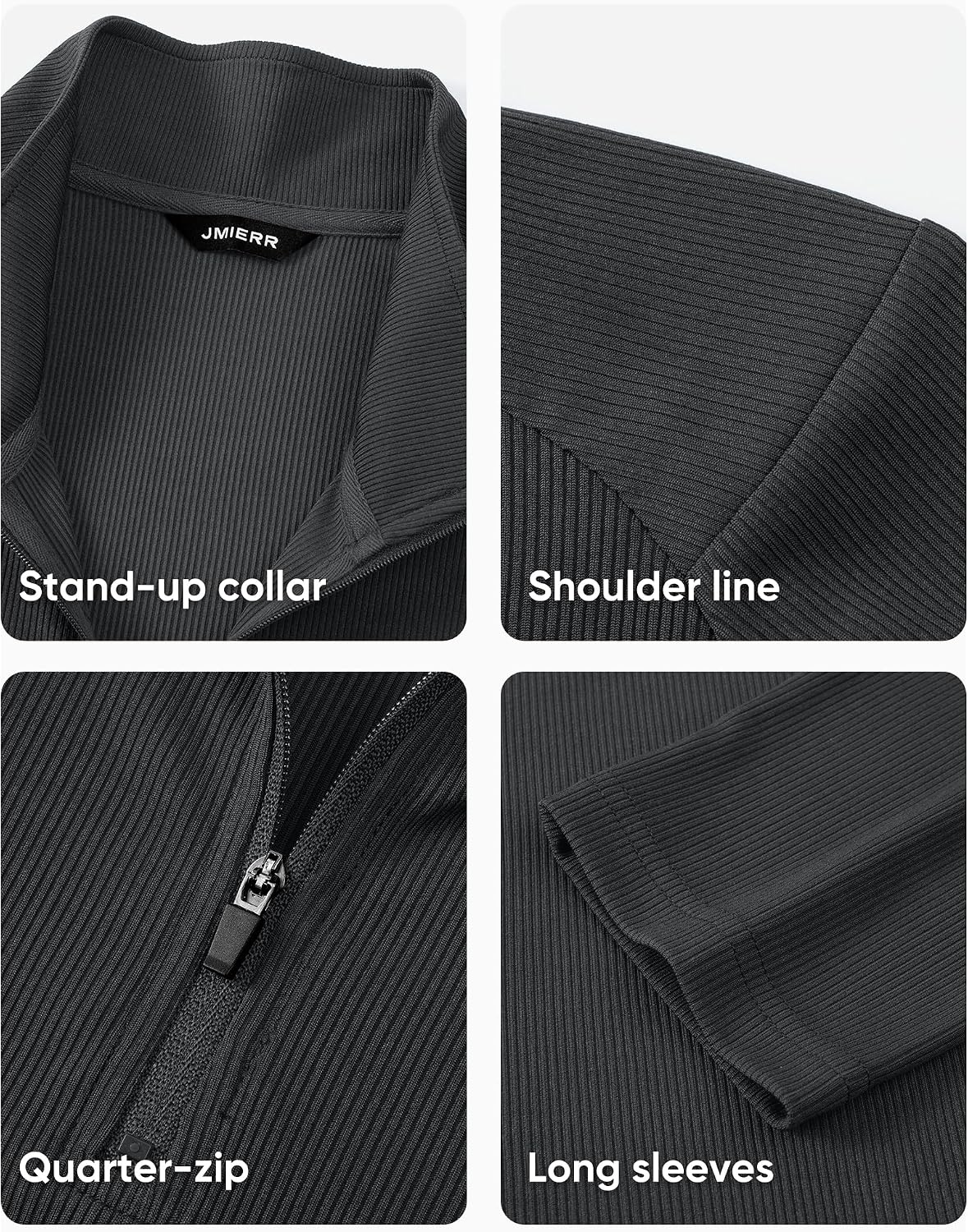 JMIERR Mens Quarter Zip Pullover Slim Fit Ribbed Long Sleeve Athletic Shirt | Textured Knit, Muscle Fit, Gym Tops, Long Sleeve, Workout T Shirt, Lightweight, Breathable, Running Training Activewear - Image 8