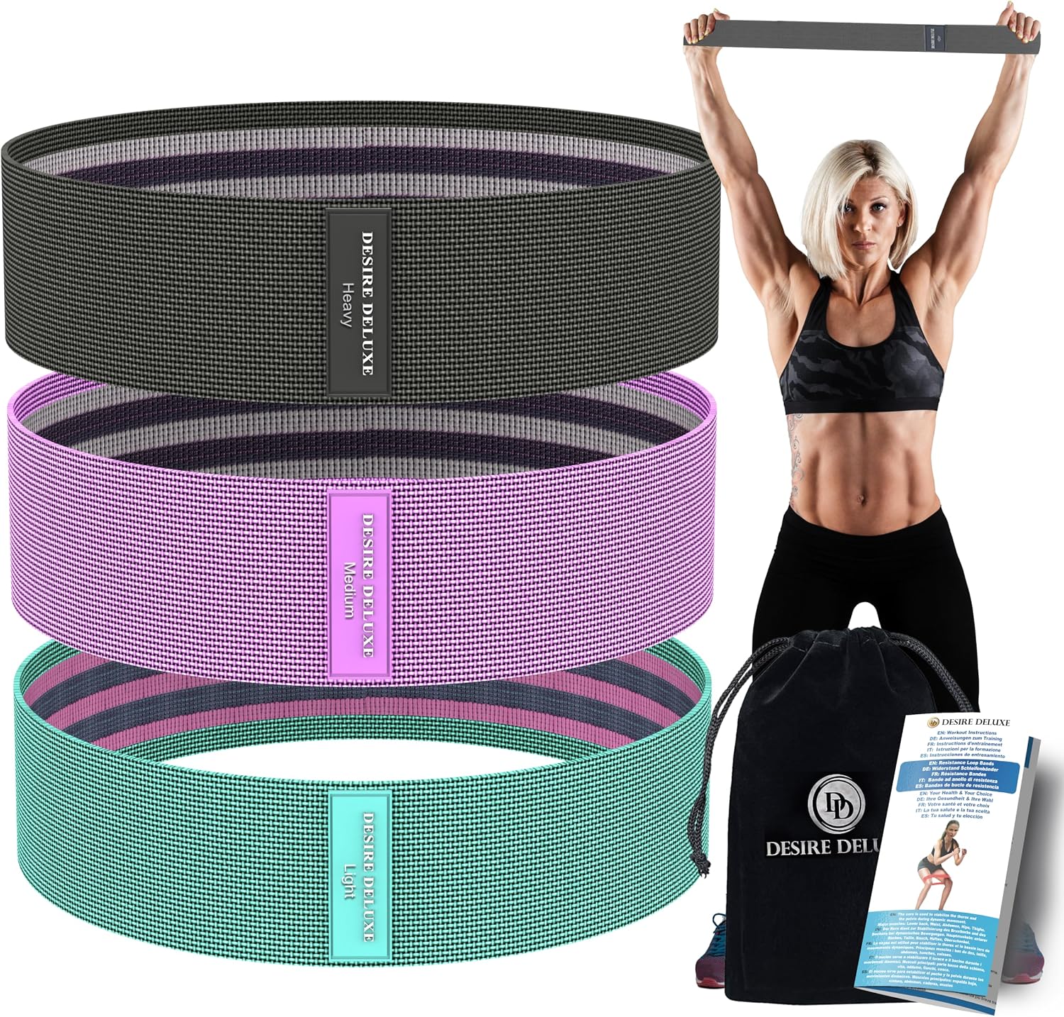Desire Deluxe Premium Resistance Bands Set – Fabric Stretch Bands for Strength Training, Physical Therapy, Pilates & Yoga, Non-Slip Workout Bands for Men & Women (3 Pack) - Image 3