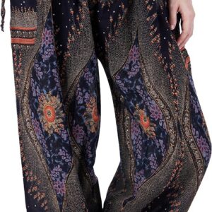 Lannaclothesdesign Women’s Smocked Waist Boho Flowy Yoga Harem Pants Hippie Clothes