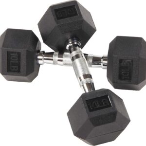 BalanceFrom Premium Rubber Encased Hex Dumbbell, Pair or Single, 10-100 Pounds