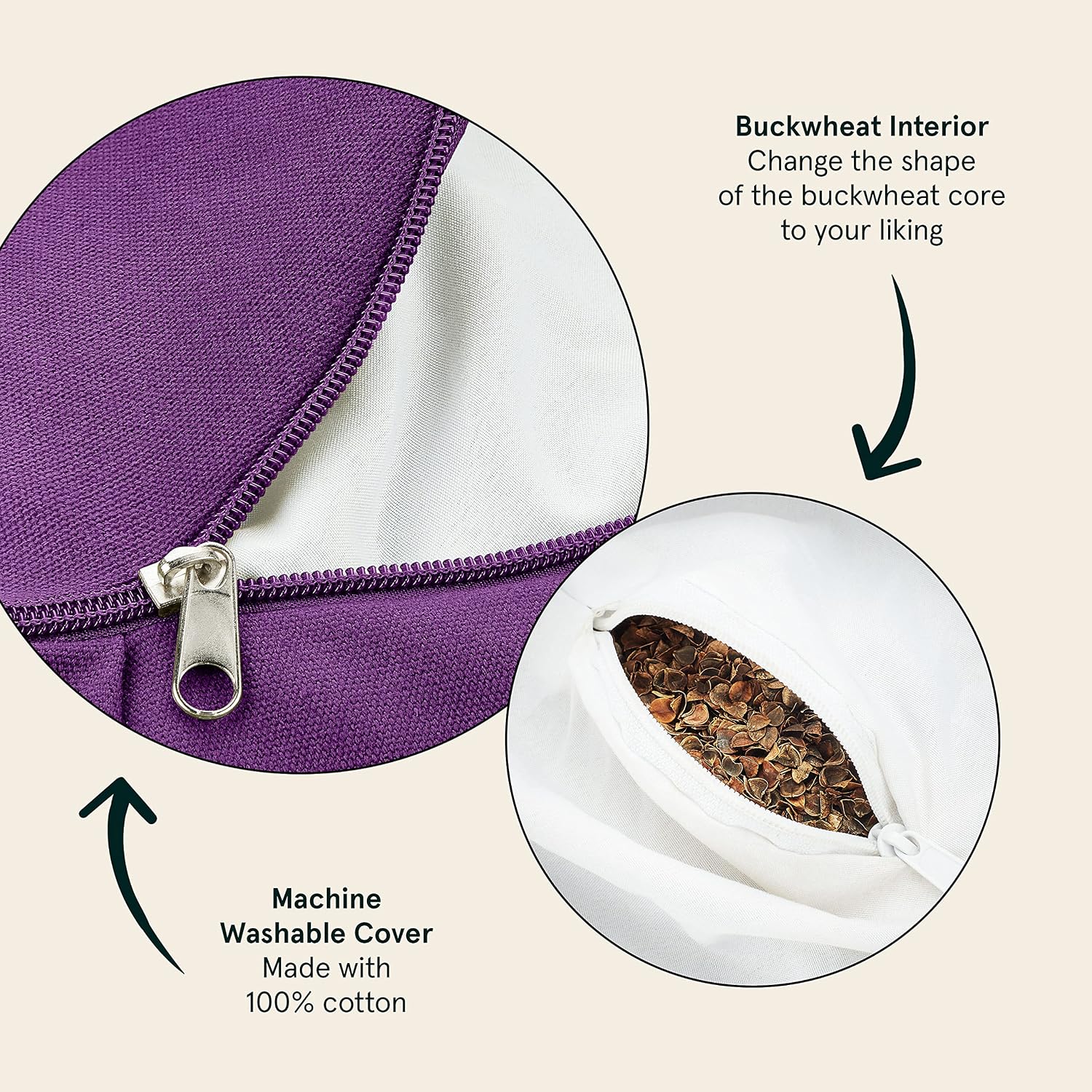 Retrospec Sedona Zafu Meditation Cushion Filled w/Buckwheat Hulls - Yoga Pillow for Meditation Practices - Machine Washable 100% Cotton Cover & Durable Carry Handle Round & Crescent, 1 Ct (Pack of 1) - Image 2