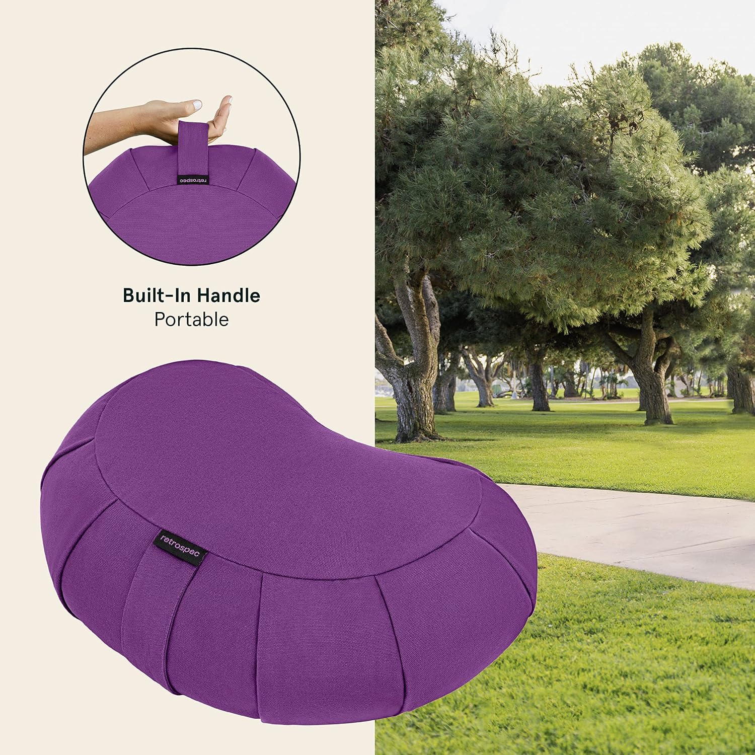 Retrospec Sedona Zafu Meditation Cushion Filled w/Buckwheat Hulls - Yoga Pillow for Meditation Practices - Machine Washable 100% Cotton Cover & Durable Carry Handle Round & Crescent, 1 Ct (Pack of 1) - Image 3