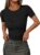 Ekouaer Women Short Sleeve Shirts Lightweight Thermal Tops Ribbed Knitted Outfit Tees Soft Crew Neck Undershirt Basic Clothes