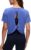 CRZ YOGA Open Back Short Sleeve Crop Top for Women Loose Athletic Yoga Workout Shirts Casual Cropped T-Shirts