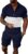 UOUA Mens Summer Track Suits 2 Piece Shorts Sets Short Sleeve Sweatsuit Outfits 1/4 Zip Golf Polo Splicing Striped Shirts