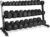 CAP 1200 LB Rubber Coated Hex Dumbbell Hand Weight Set with Three Tier Storage Rack – Chrome Handle | Black Rack